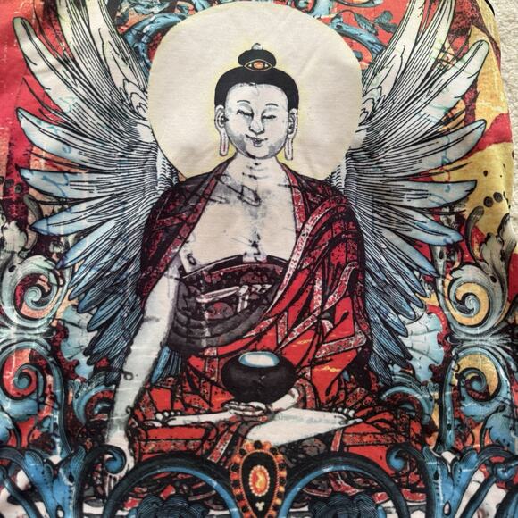 KOS USA Buddha Graphic Angel Wings Racerback Athletic Tank Top M Tattoo Art Y2K - Picture 2 of 7